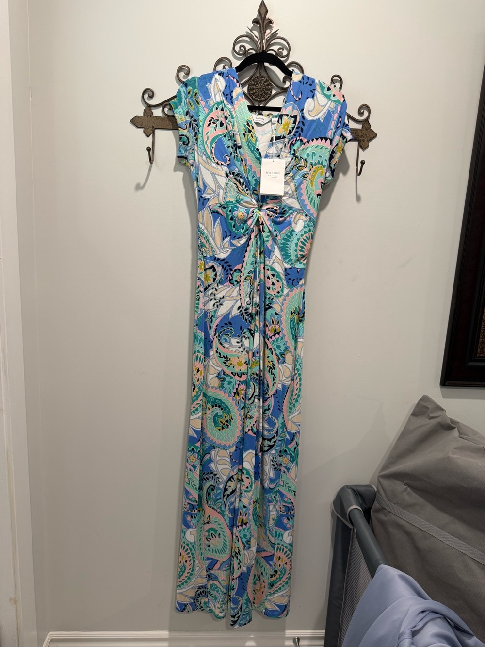 NWT Seraphine Blue Paisley Twist-Front Maxi Dress